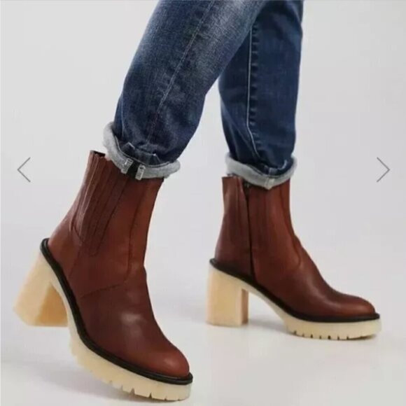 FREE PEOPLE James Cheslea Boots Cherry Chocolate leather size 39.5/8.5 New - Picture 1 of 8